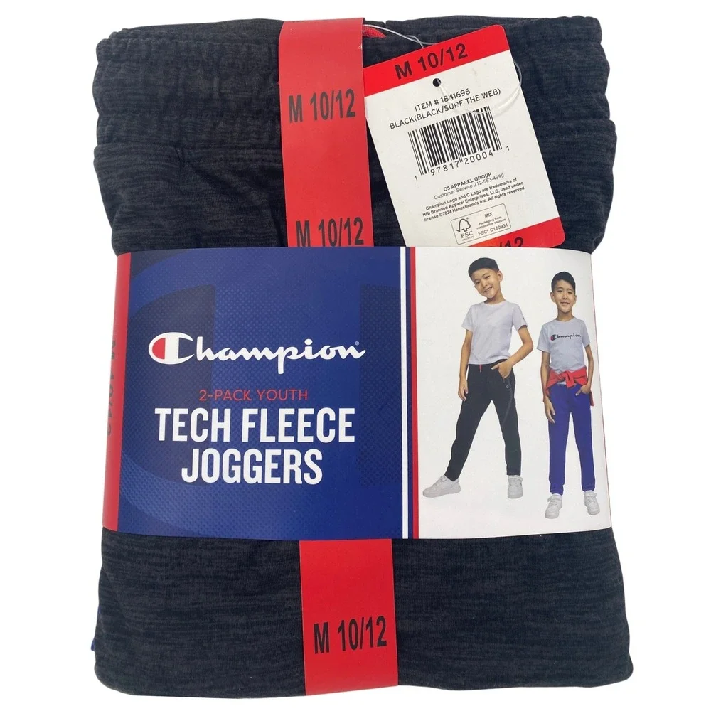 Champion Boys 2-Pack Tech Fleece Joggers Black Blue Size M 10/12‎ New